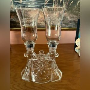 Etched winter scene votive candles.